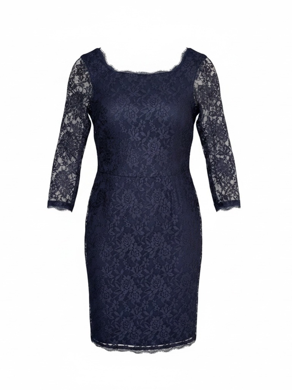 Simply Liliana Navy Lace Sheath Dress with Three-Quarter Sleeves - Size 10